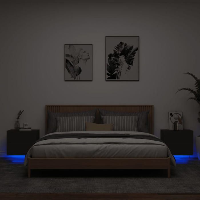 SALE 2025Armoire de Nuit suspendues - Tables de chevet murales avec lumières LED - Lot de 2 - noir2772 Kg 5368