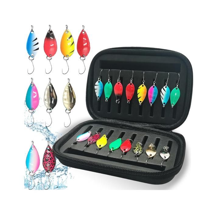 Spoons de Pêche à Truite 16pcs Peche Truite Cuillère 2.5g/3.5g/5g Leurre Perche Cuillere Peche Multicolore Leurre Clignotants