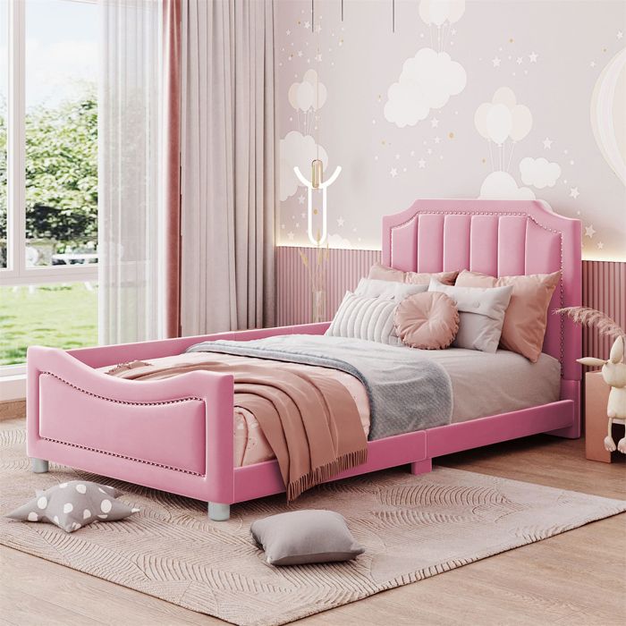 Lit rembourré - FLASIDU - Tissu en flanelle - Convient aux enfants - Rose - Non Matelas - anti-déformation - 204 x 147 x 60cm