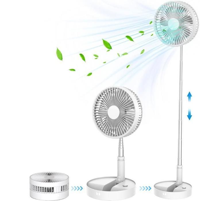 Ventilateur de table pliable portable rechargeable USB 4 vitesses silencieux batterie 7200mAh blanc rétractable - Omegasback