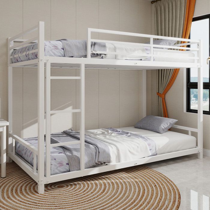 Lit Superposé Enfant 90 X 200 cm en Métal avec 2 Lits Simples - Métal Lourd et Stable - Silencieux - Barrière de Sécurité - Blanc