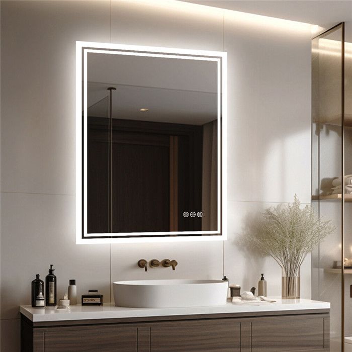 Aica miroir bluetooth 70x50 cm, tricolore + horloge + mémoire + dimmable + anti-buée, miroir led étanche ip44 Aica miroir bluetooth 70x50 cm, tricolore + horloge + mémoire + dimmable + anti-buée, miroir led étanche ip44