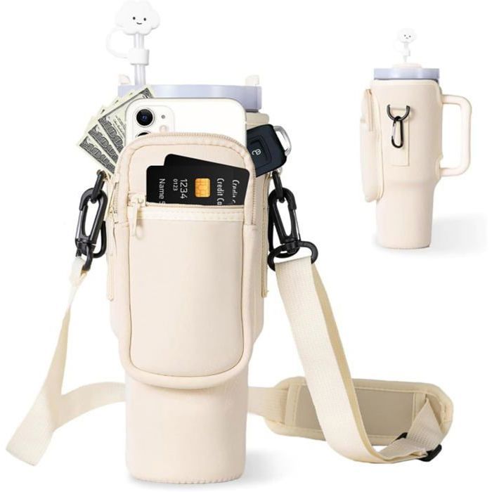 Pochette Bouteille Eau pour Stanley 40oz Cup Sangle - AQSACOKIYA - Ajustable Poche pour Téléphone Porte Gourde Sac à B PORTE GOURDE