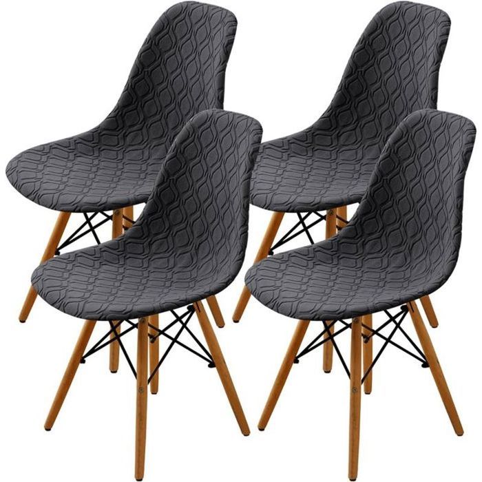 NEWRGY 4Pcs Housse de Chaise de Salle à Manger Scandinaves Extensible Jacquard Couverture de Chaise sans Accoudoirs Gris Foncé