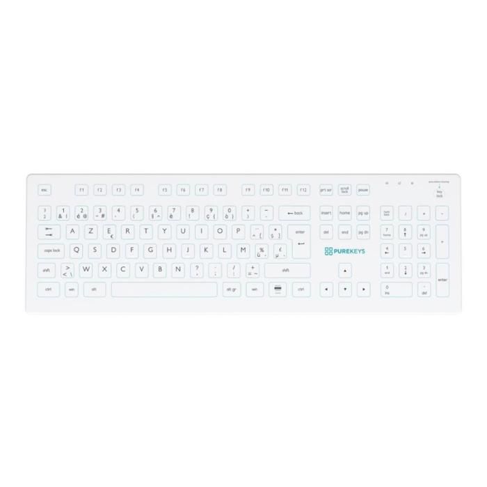 Clavier Médical Sans Fil Purekeys PK-KRF Azerty - Silicone Lavable - Reconditionné En France