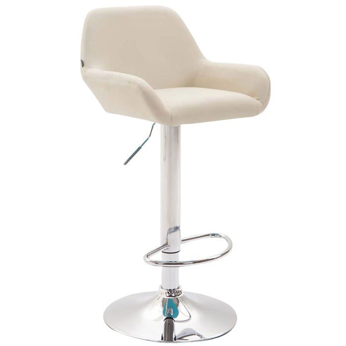 Tabouret de bar x1 avec repose pieds et accoudoirs en similicuir creme pietement en trompette metal chrome 10_0005597 Tabouret de bar x1 avec repose pieds et accoudoirs en similicuir creme pietement en trompette metal chrome 10_0005597