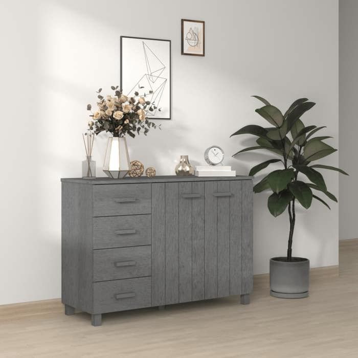 Gris Buffet de rangement - Vitrine bahut - armoire console Pour cuisine HAMAR Gris foncé 113 x 40 x 80cm - Bois massif de pin