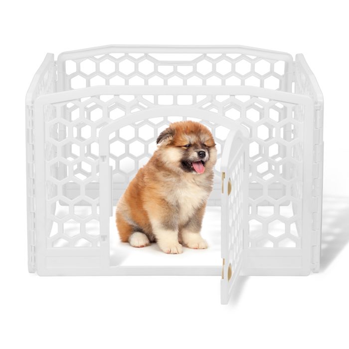 Meilleurs prix pour Iris Ohyama Parc pour Chien Intérieur et Extérieur 4 Panneaux Resiste aux morsures H58cm Blanc Plastique CI-584HC