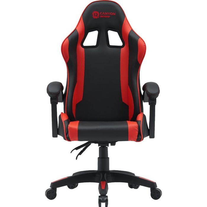 Chaise de jeu ergonomique - CANYON - Cuir PU noir et rouge - Accoudoirs réglables - Vérin à gaz classe 4