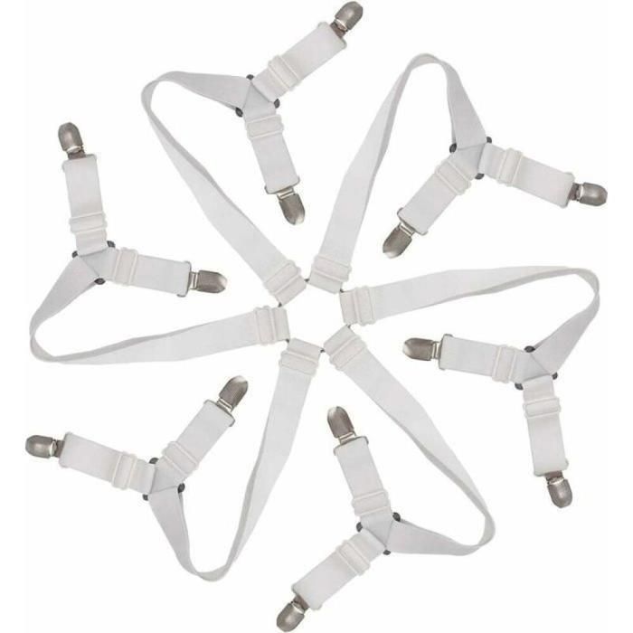 Tendeur Drap Housse Élastique Réglable 6-Voies pour Matelas Ronds et Carrés (Blanc)