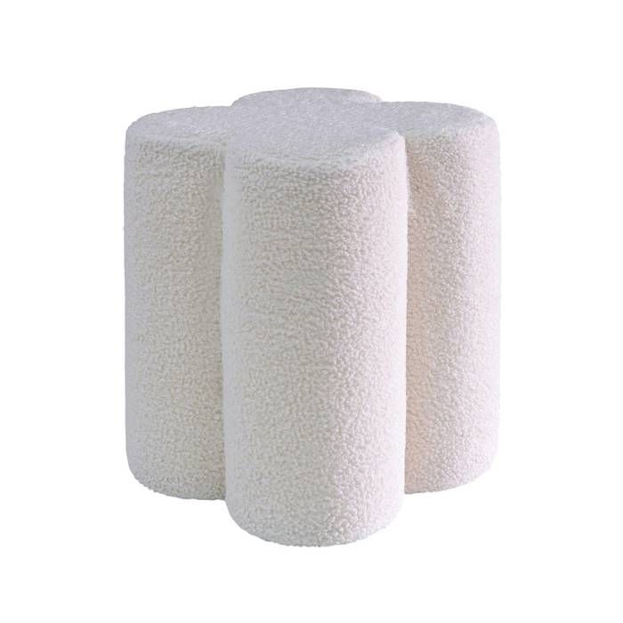 Pouf tabouret trèfle bouclette blanc Ø38 x H 40cm - Clover