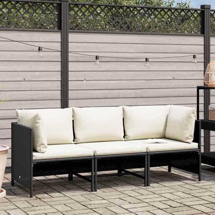 “Winter SaleTOP Siège DE JARDIN Noir - Canapé de jardin à 3 places avec coussins Noir Résine tressée PRO99905