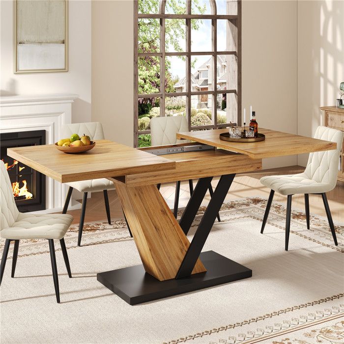 Table Salle à Manger Extensible Bois 120-160x75x755 cm en Bois Table Cuisine Rectangulaire pour 4 à 6 Personnes Moderne Naturel
