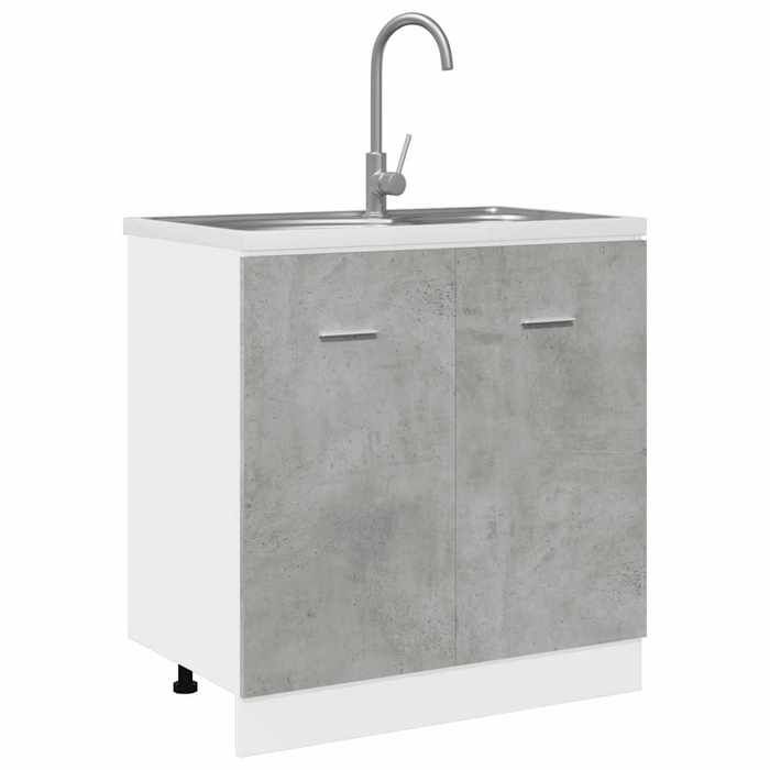 Meuble sous-évier - WIENS - Gris béton - 80x46x815 cm - Bois dingénierie - Deux portes - Rangement optimisé