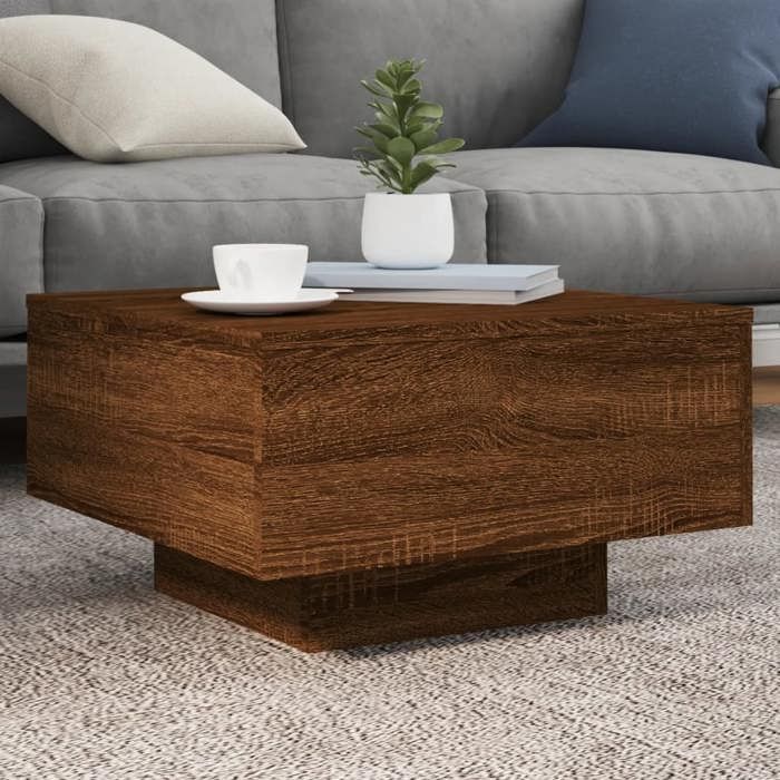 SALE 2026 Table à café Brun - Table basse avec lumières LED chêne marron 55x55x31cm PRO891397788