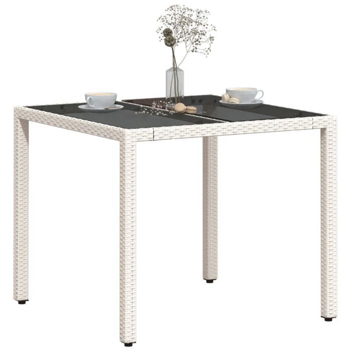 Black Friday Table à dîner de jardin BURKE 2/4 PERSONNES dessus en verre blanc 90x90x75cm résine tressée TTT427