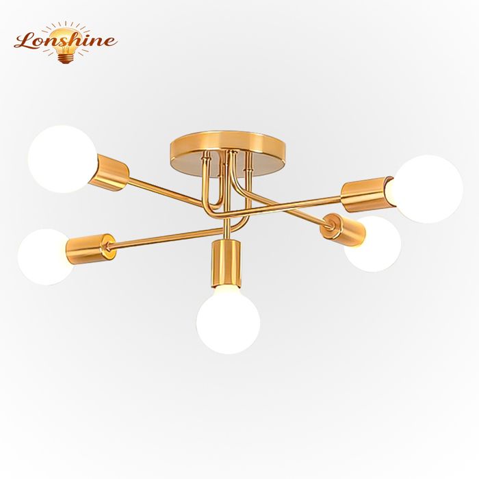 Plafonnier Lustre - LONSHINE - Métal Doré - 5x E27 - Luminaire Vintage 53x20 cm