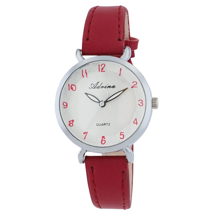 Montre - SL68 - Quartz - Bracelet simili cuir rouge - Boîtier 32 5 mm argenté