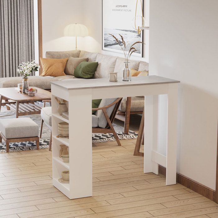 Table de bar pour 2 personnes table haute mange debout avec 4 étagères ouvertes 115x50x1027cm blanc et gris