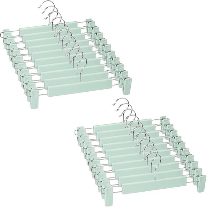 Lot de 20 Cintres Porte-Jupes Cintres pour Pantalon avec 2 Pinces antidérapants et réglables pour Pantalons Couleur PORTE-PANTALON