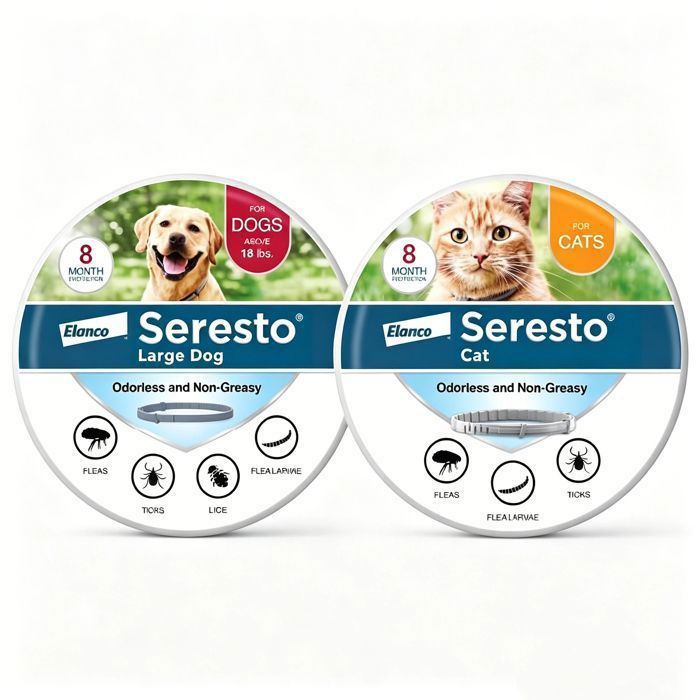 Colliers Seresto grands chiens (+8 kg) & chats recommandés vététaires  Anti-puces/tiques  8 mois de protection chacun