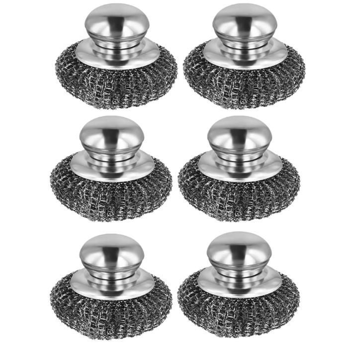 6Pièces Éponge Fil Dacier avec Poignée Eponge Metallique Réutilisable Éponge Vaisselle Acier Inoxydable Eponge EPONGE