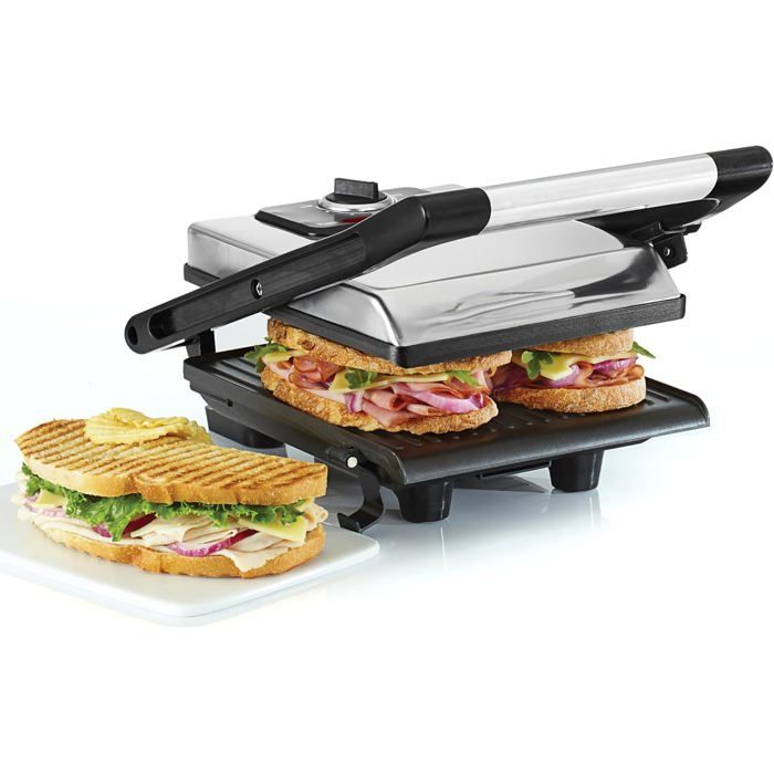 Gril électrique à panini - VETOBIOL - Plaques antiadhésives - Couvercle réglable - Plateau ramasse-miettes amovible
