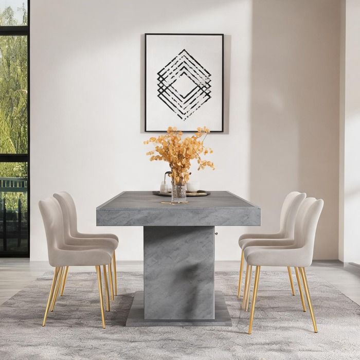 Chaise de salle à manger en velours beige et pieds dorés lot de 4 assise fixe