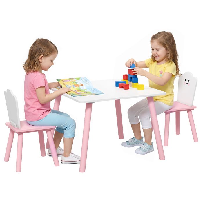 Ensemble table et chaises enfant - AIYAPLAY - 3 pièces - pour activités et jeux - bois - 60x60x50cm - rose