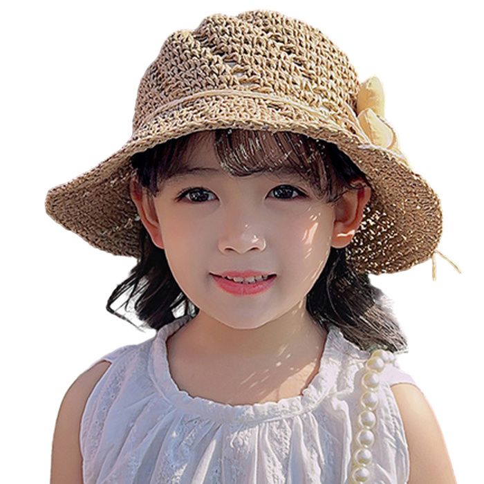 1 Chapeau de paille large bord 7 4cm tour de tête 49-53cm fleur décorative fille 4-10 ans plage été .