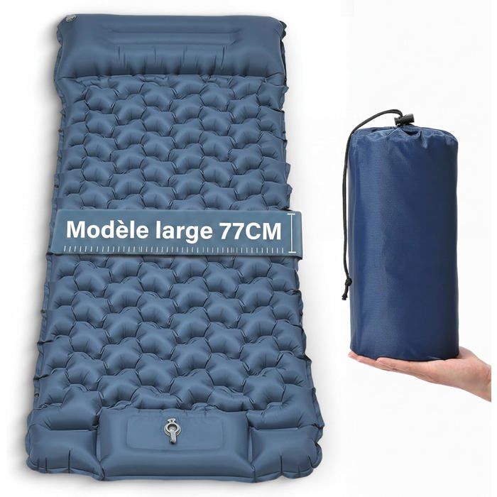 Matelas Gonflable Camping XXL 197×80×10Cm En TPU 40D Avec Pompe À Pied Oreiller Et Housse Pour Randonnée Et Voyage