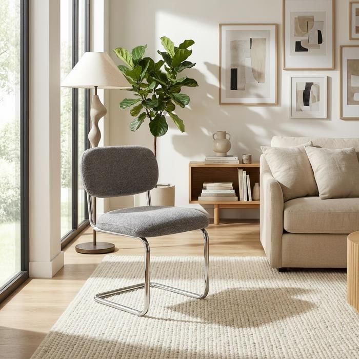 Lot de 4 chaises salle à manger tissu anthracite pied chrome - ARC
