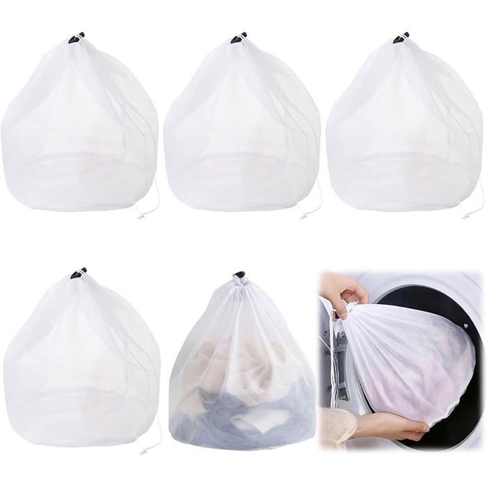 Lot de 5 Filets à Linge 30x40 cm avec Bloqude Cordon Sac à Linge pour Machine à Laver Protection des Vêtements Délicats Idéal