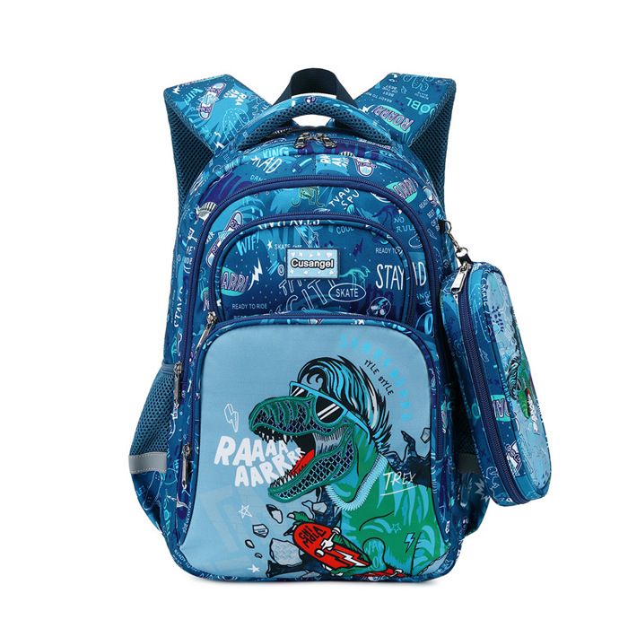 XJYDNCG 2Pcs Cartable Garçon Primaire Sac à dos Enfant Motif Dinosaure Skateboard 42x30x15cm - Bleu