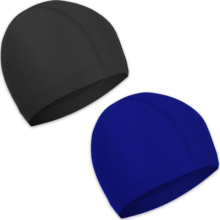 Lot de 2 bonnets de bain élastiques (bleu roi noir) adaptés aux enfants aux femmes et aux hommes