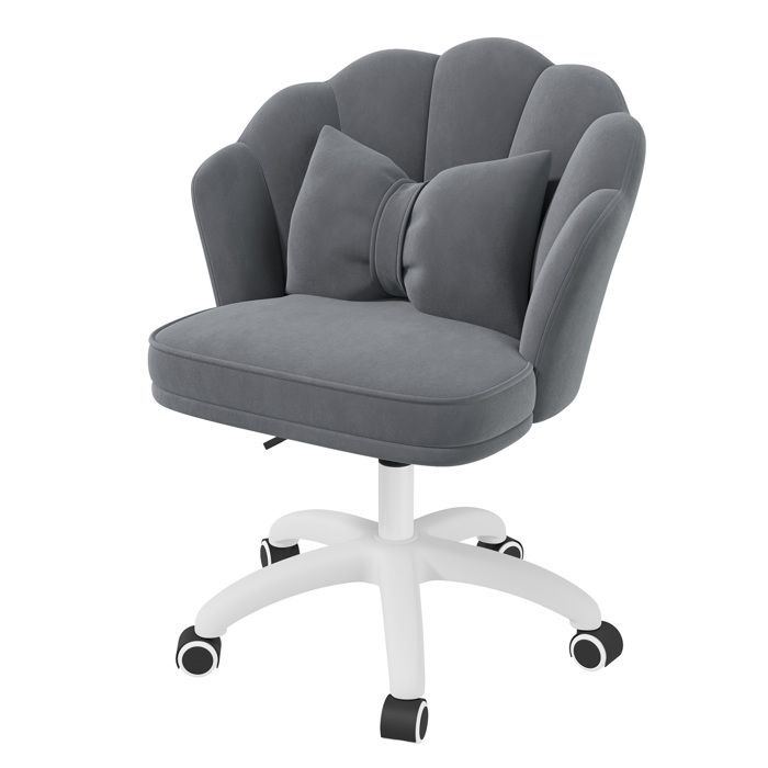 Chaise de bureau pivotant réglable velours doux dossier pétale rembourrée pour chambre salon cuisine gris