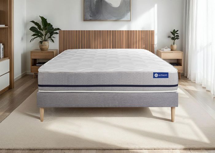 Ensemble matelas 120x200 ACTIMEMO SOFT 3zones de confort + sommier KIT gris 120 x 200 cm Gris