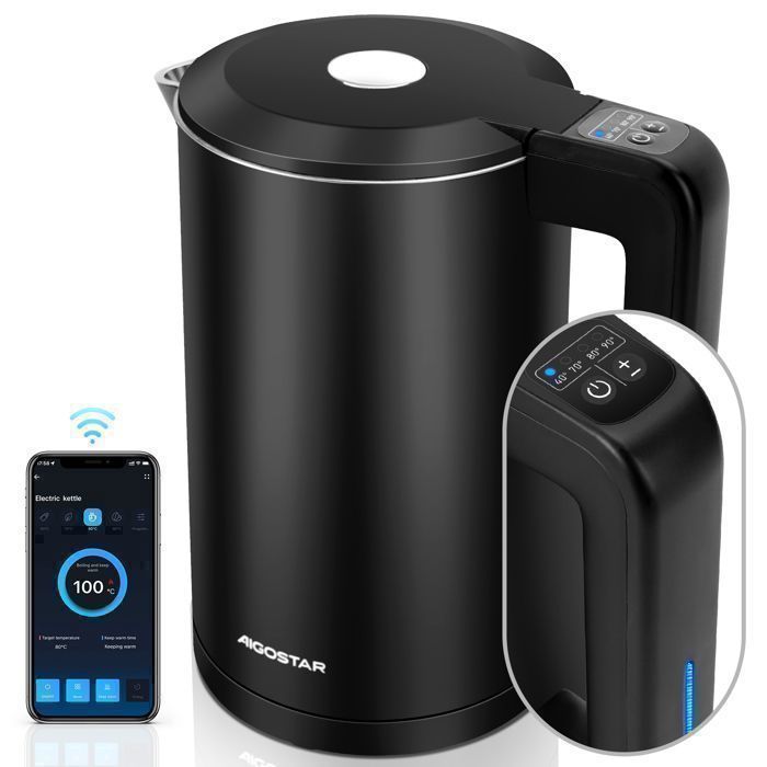 Aigostar Bouilloire Électrique Intelligente 1.7L Cool Touch température réglable Alexa et Google Home Maintien Chaud Jusquà 24H