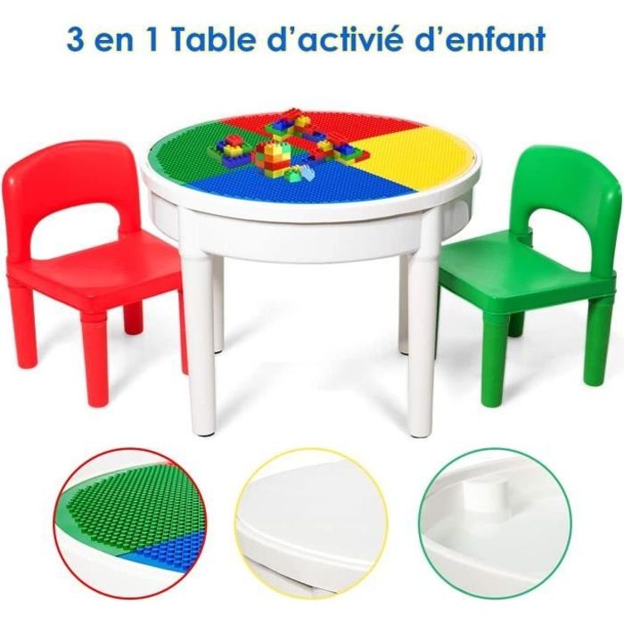 3 en 1 Ensemble Table de Bloc,Table d'Artisanat,Table Ronde de Jeu