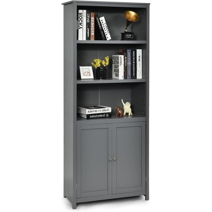 Bibliothèque 3 Étagères + 1 Tiroir - Meuble Rangement Bois 50x30x75 Cm - Design Minimaliste - Dispositif Anti-Basculement - Noir/Blanc/Gris