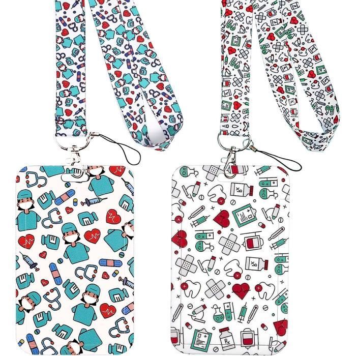 2 Pièces Porte Badge Cordon Tour De Cou Avec PorteCartes, Porte Badge