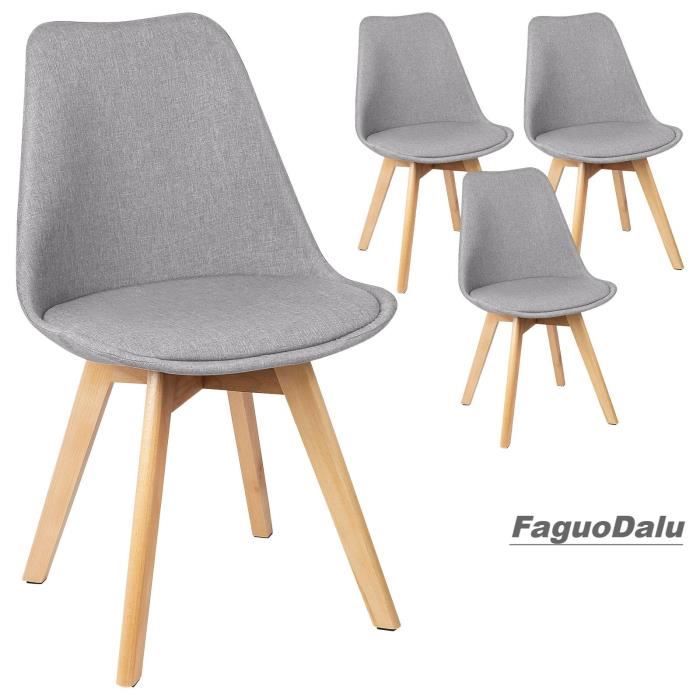 chaise de cuisine - faguodalu - lot de 4 - pieds en bois - lin - gris clair