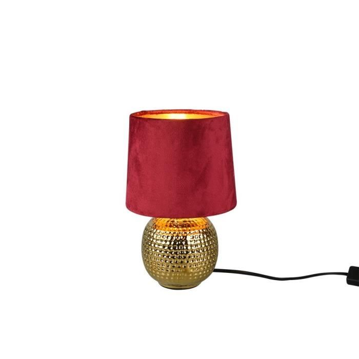 Lampe de table - Sophia - Abat-jour rouge doré - Base céramique blanche - E14 40W Lampe de table - Sophia - Abat-jour rouge doré - Base céramique blanche - E14 40W