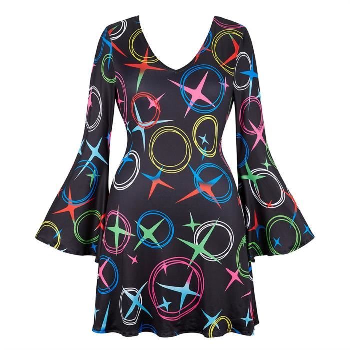 Cercle Raves 6721Cercle Noir - S - Chang-Costume des années 70 pour femme, Robe de ...