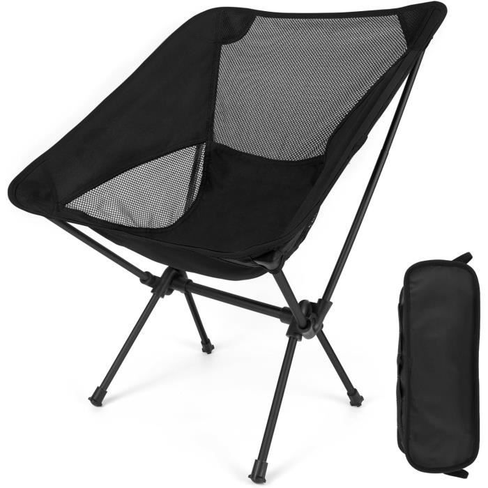Chaise de Camping Pliable Ultra Légère Chaise de Plage avec Sac de Transport Chaise de Pêche Pliante pour Randonnée (Noir)