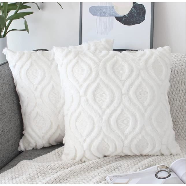 Housse de coussin - Luxe - 45x45 cm - Blanc - Velours - Brodée - Lot de 2