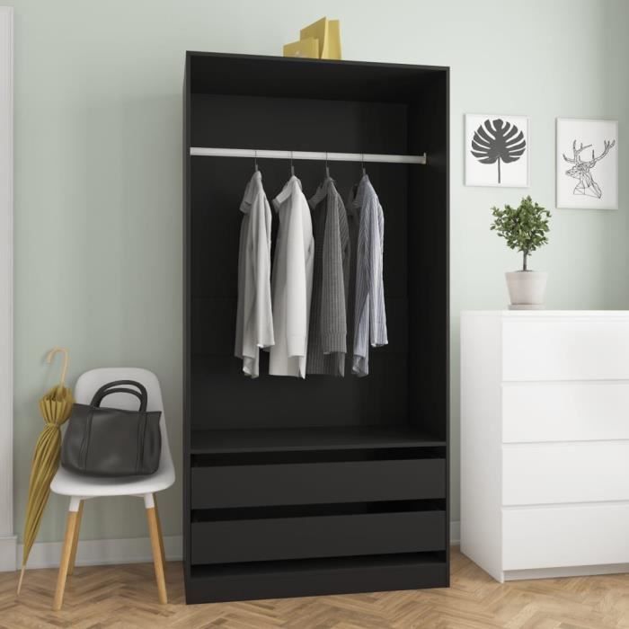 Armoire Penderie Noir LIZ Style Scandinave 100 x 50 x 200 cm 2