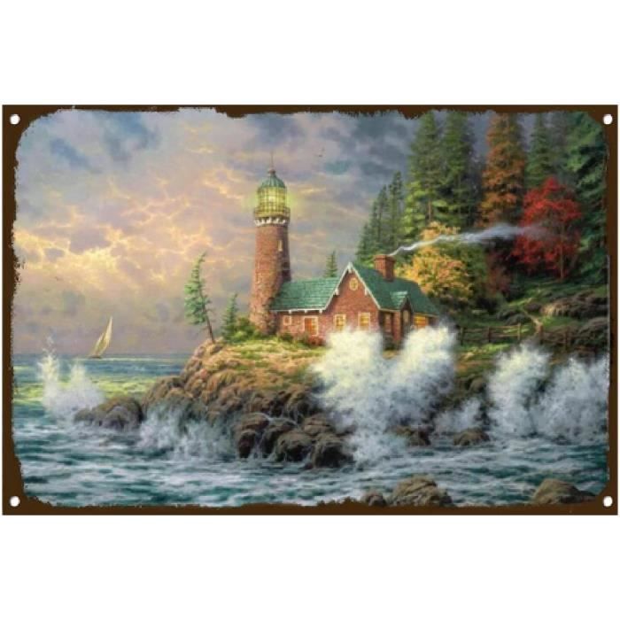 Affiche Poster Déco Murale 100x70 Cm - Phare Et Mer - Paysage Maritime - Marque ARTTOR