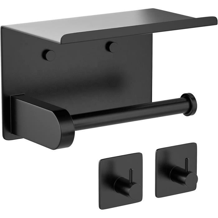 Porte Papier Toilette Noir Mat avec Support de Rangement pour Rouleau latéral,Porte Papier