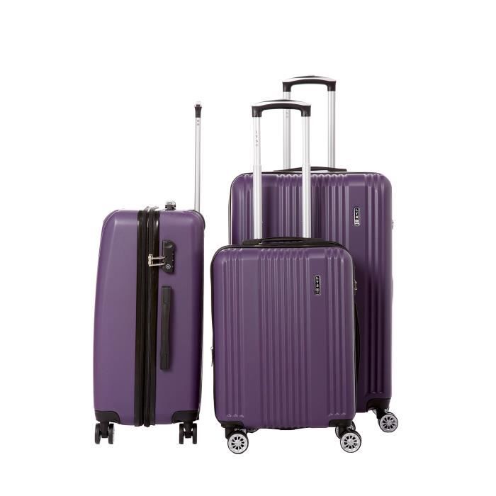 Set de 3 Valises Extensible Bordeaux Rigide ABS 4 Roues doubl/ées 55-66-76cm LYS